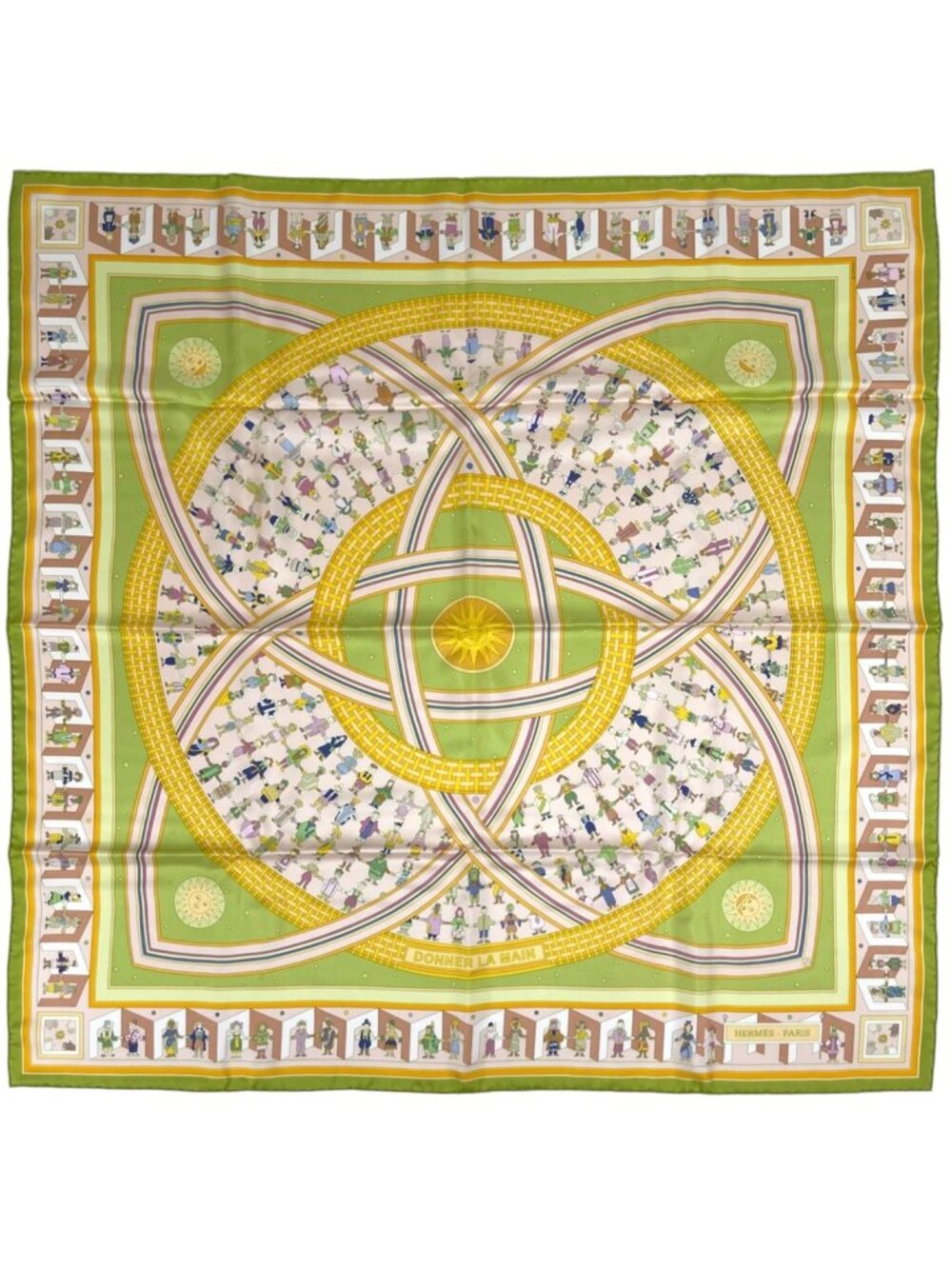 Hermes Carre 90 Donner la Scarf Reach Out Silk Light Green Multicolor